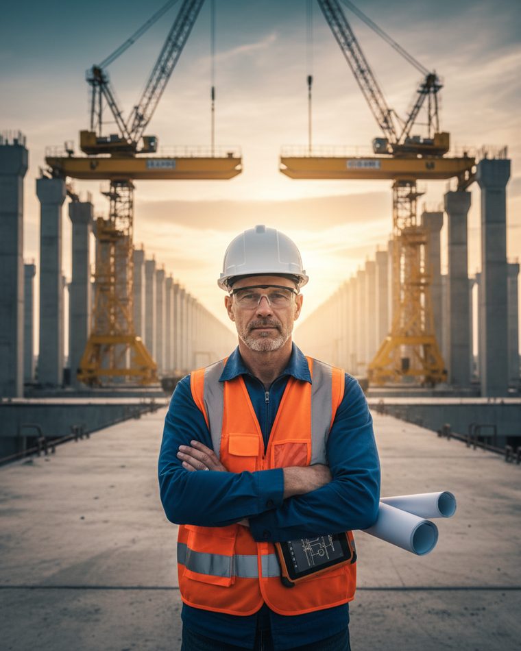Engenheiro do Grupo Caiafa em canteiro de obra de infraestrutura